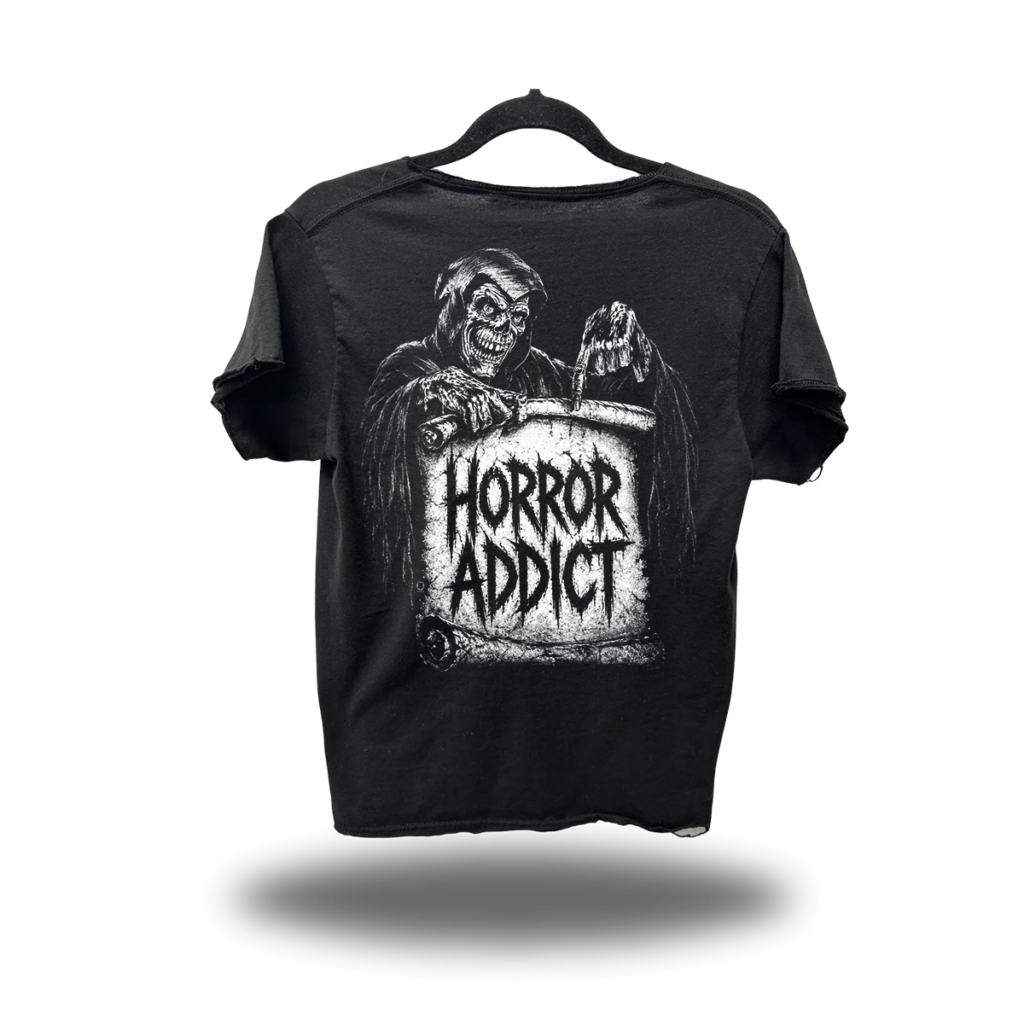 HORROR ADDICT ROAD RASH RAW EDGE BLACK TEE