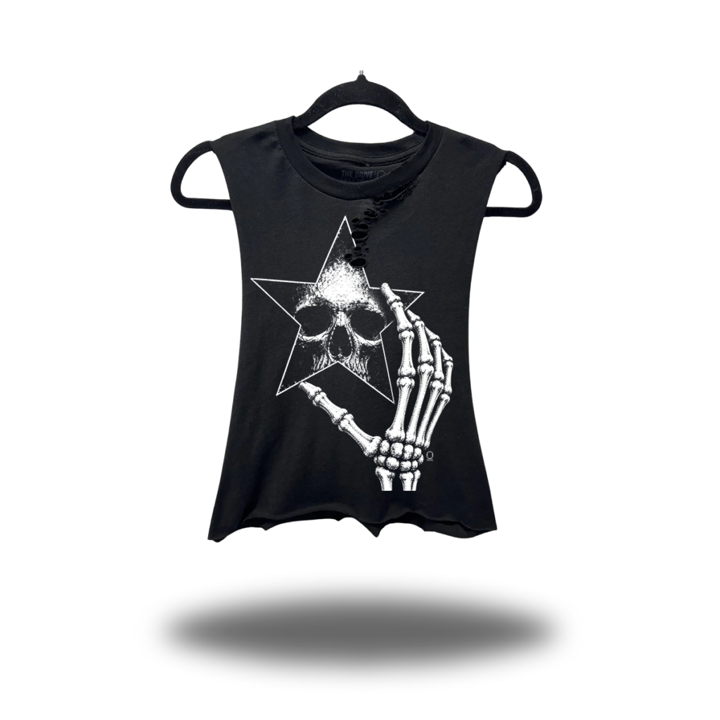 STAR MIRROR ROAD RASH BASIC BLACK CROP TANK TOP