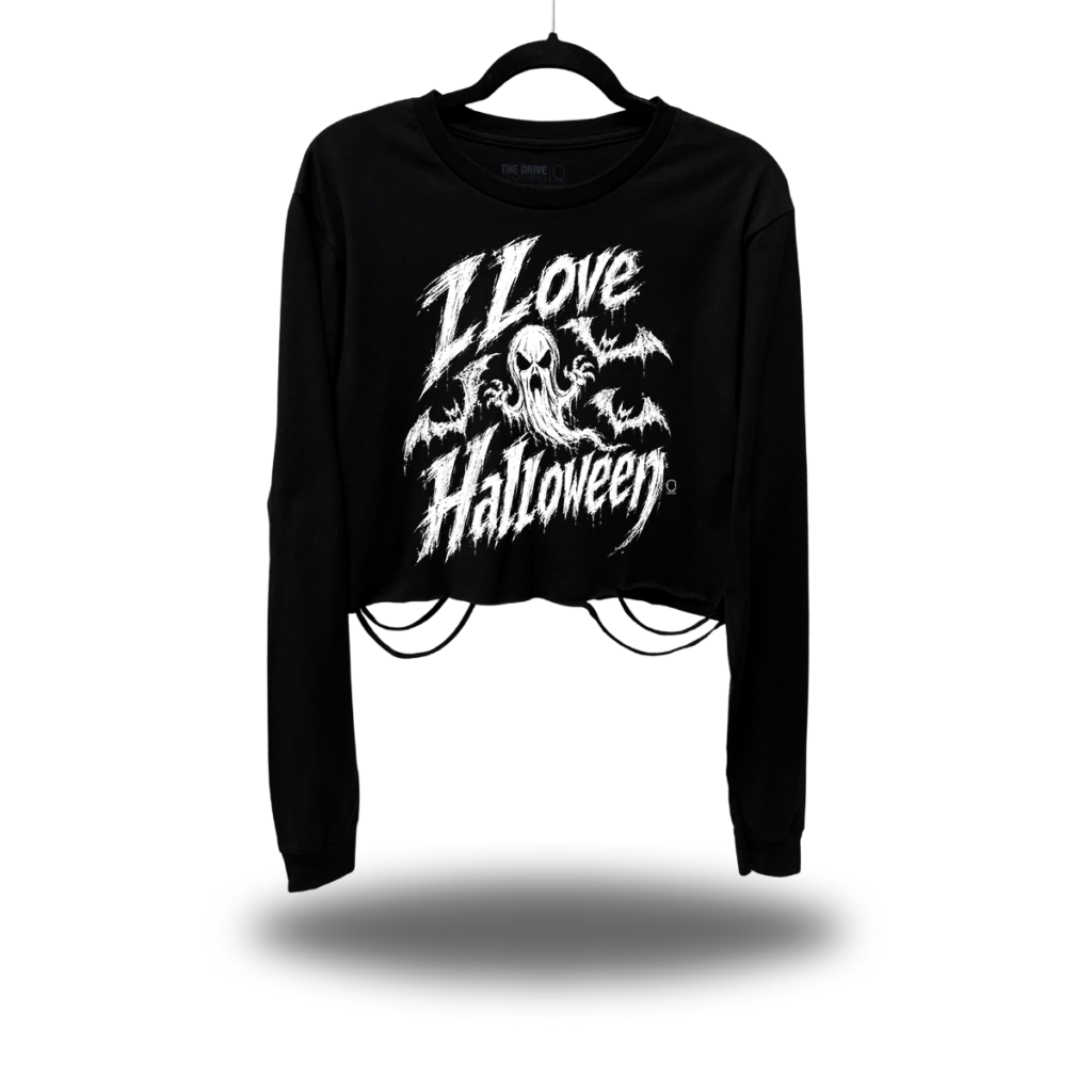 I LOVE HALLOWEEN ROAD RASH CROP LONG SLEEVE TEE