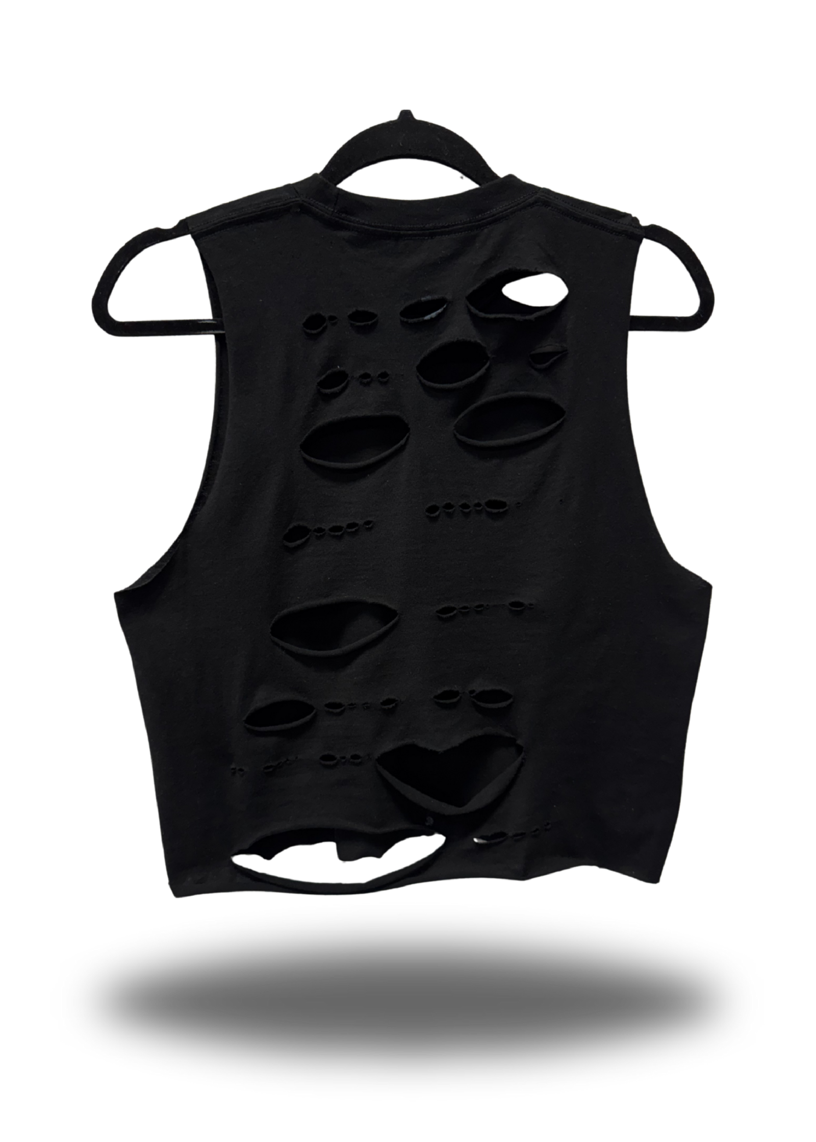 I LOVE HALLOWEEN ROAD RASH BACK CUT BLACK CROP TANK