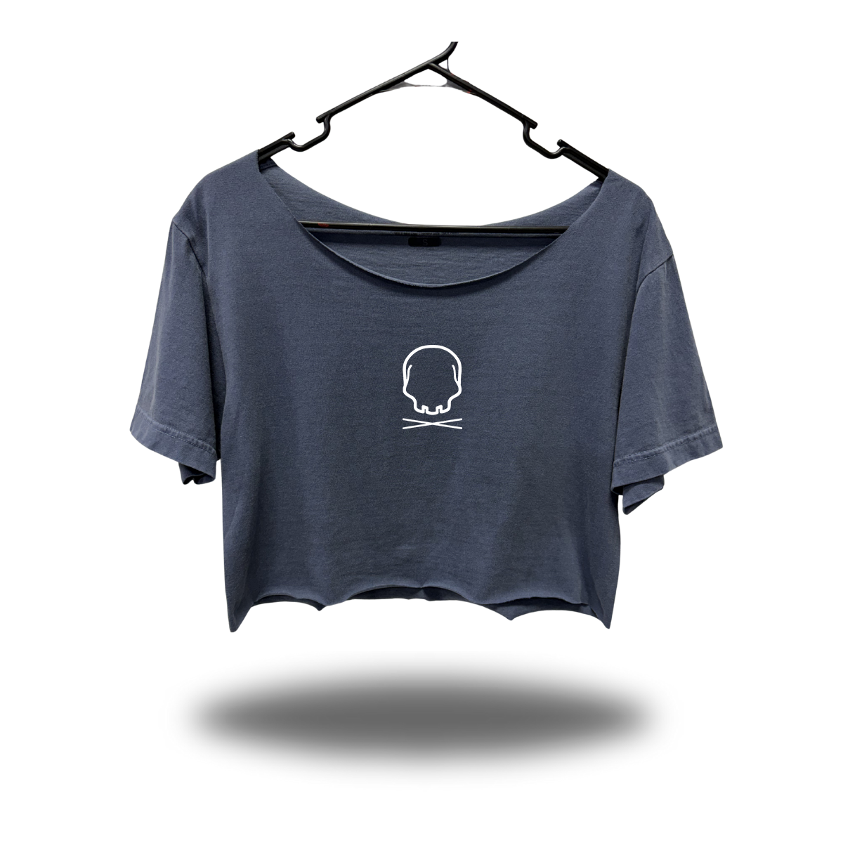 HORROR ADDICT WIDENECK OVERSIZED FADED NAVY CROP TOP